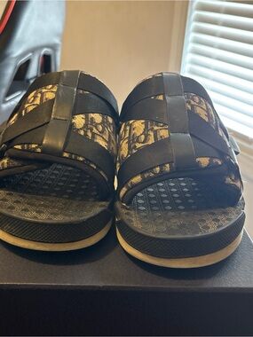 Monogram Canvas Slide Sandals in Black and white